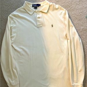 Men’s cream colored long sleeve polo shirt